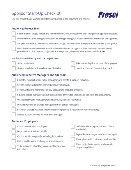 Sponsor Checklist and Roadmap Template Prosci