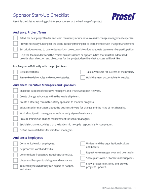 Sponsor Checklist and Roadmap Template Prosci